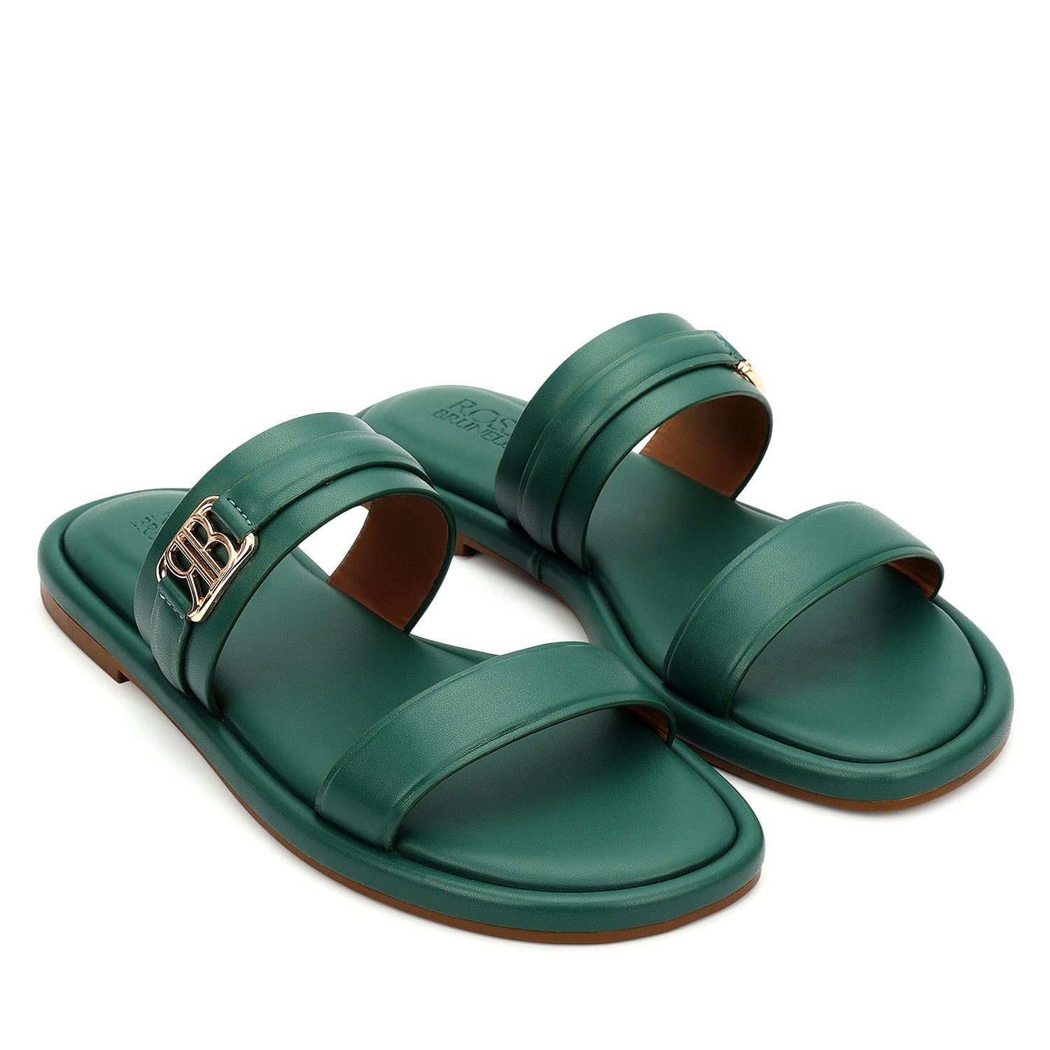 Green Dual Strap Leather Flats