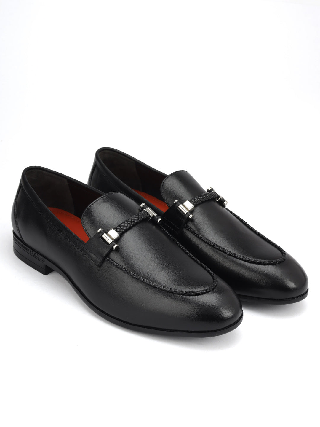 Black Braied Leather Loafers