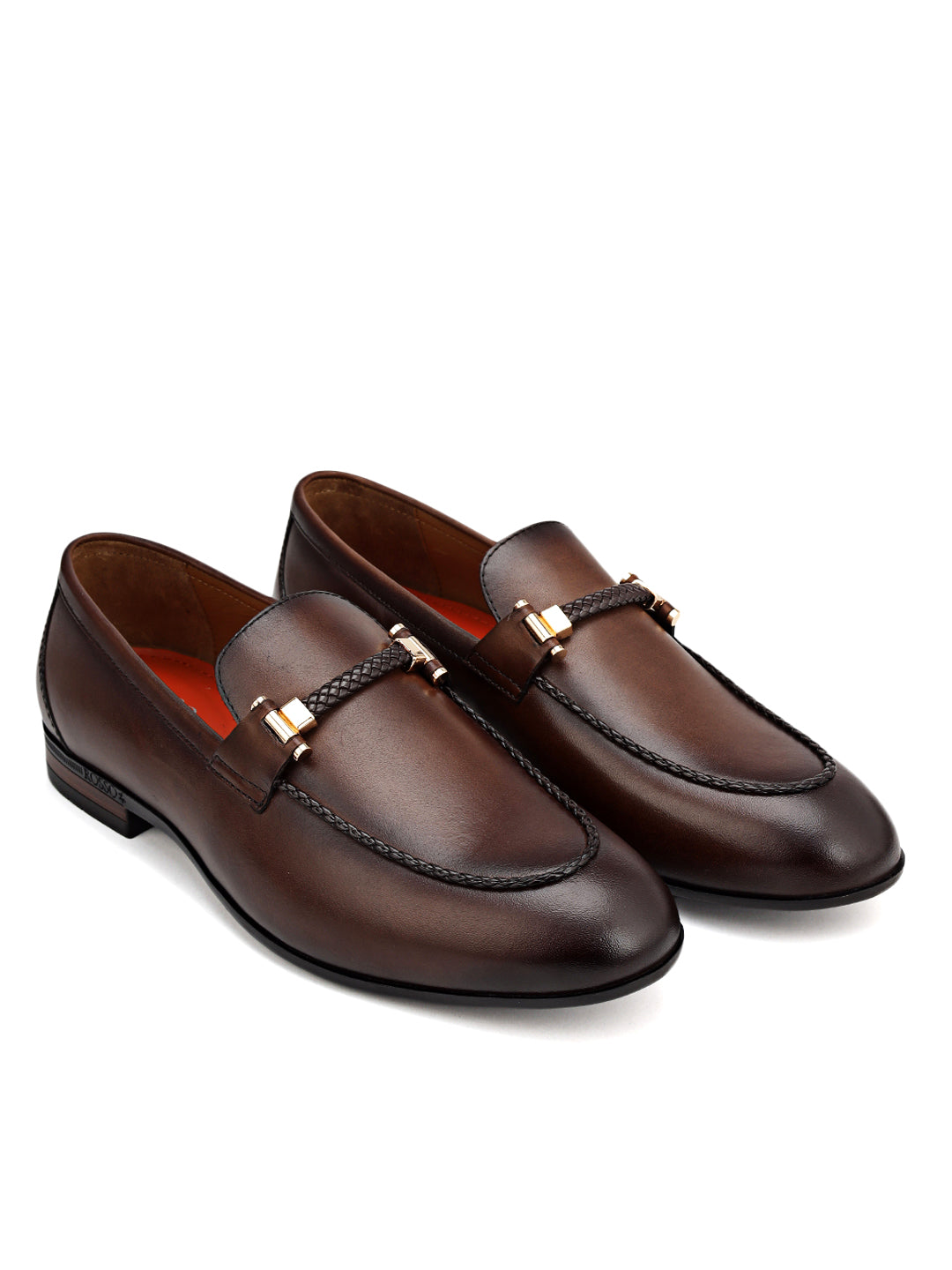 Brown Braided Leather Loafers