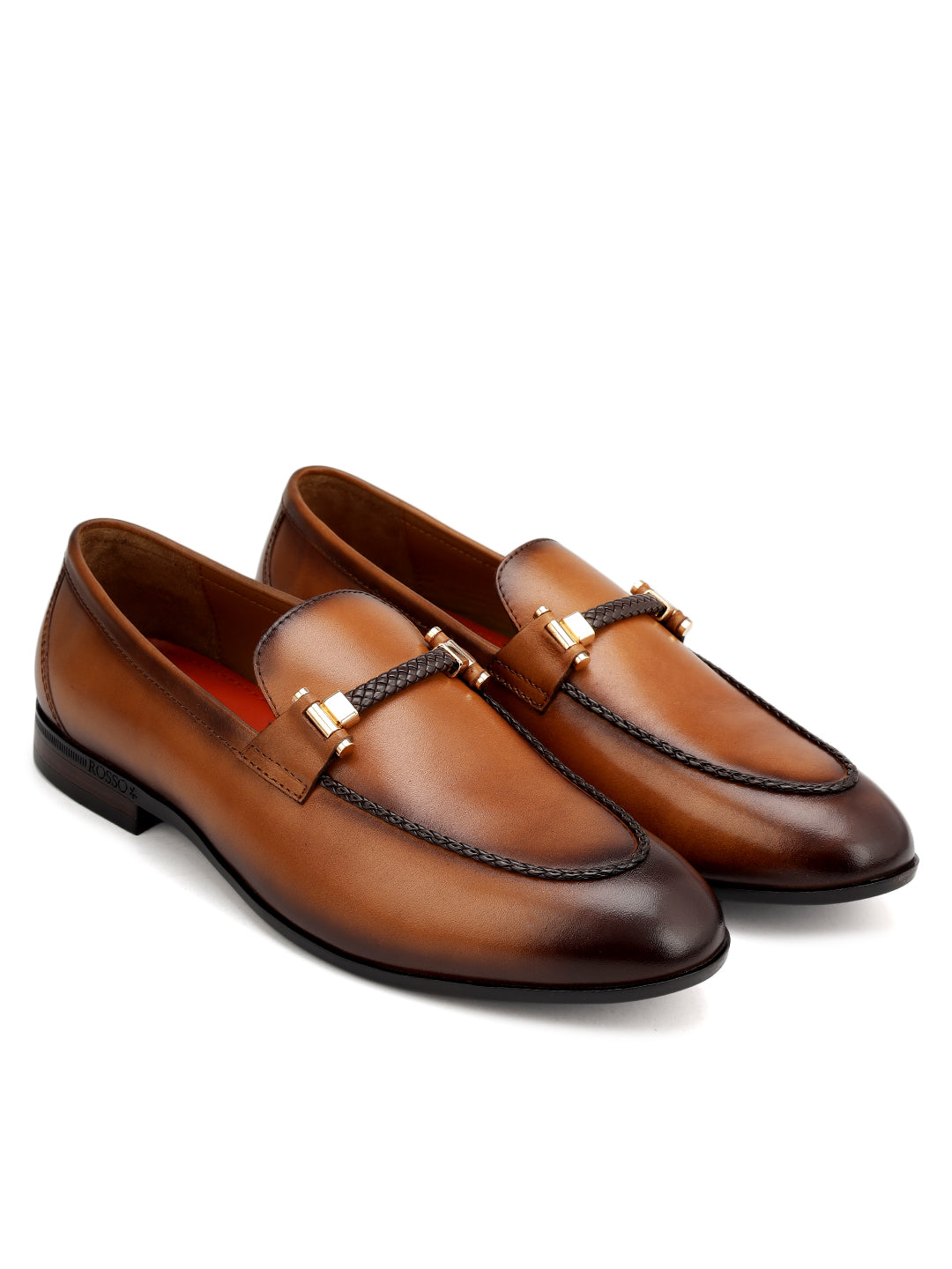 Tan Braided Leather Loafers