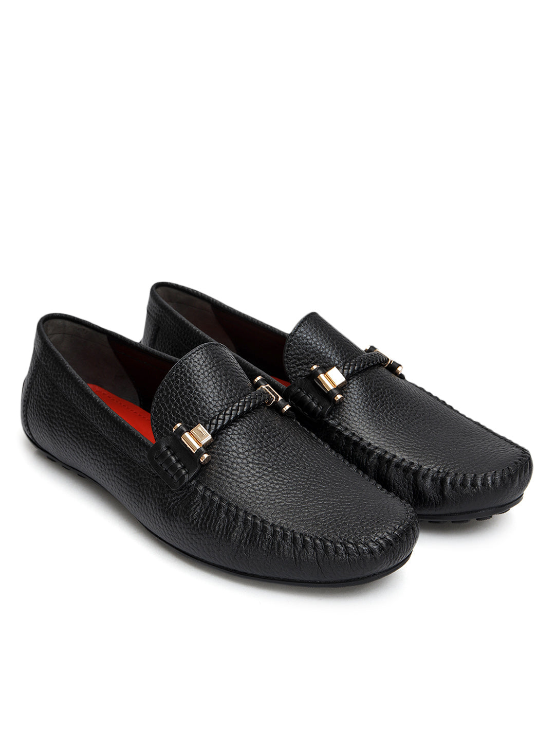 Black Braided Leather Moccasins