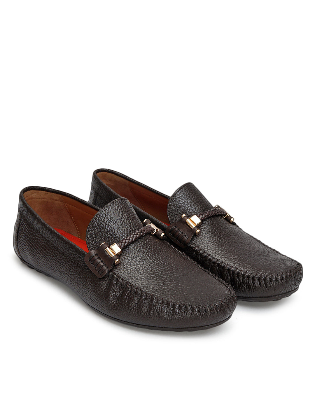 Brown Braided Leather Moccasins
