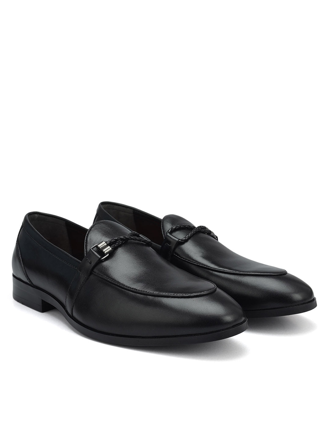 Black Loafers With Braided Panel