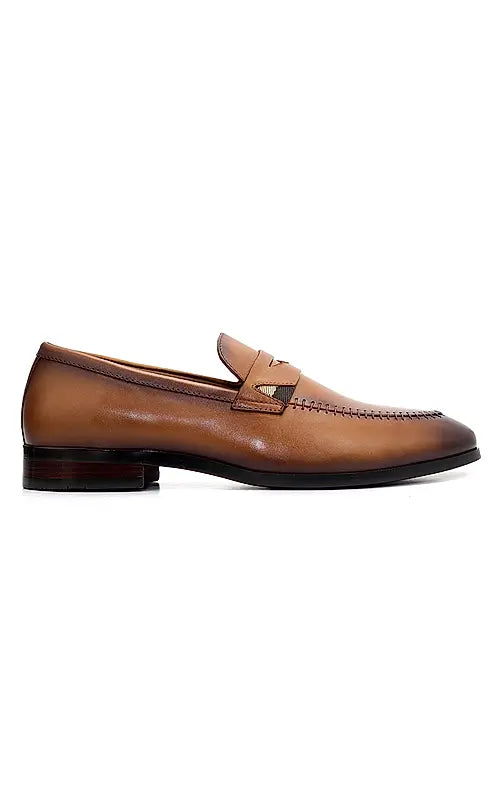 Tan Leather Loafers With Top Panel