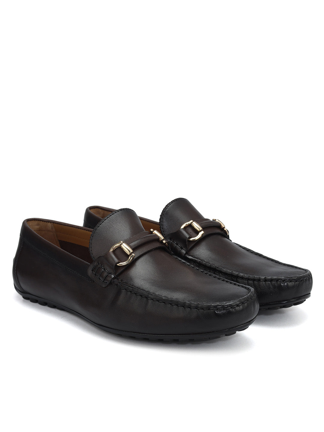 Brown Plain Leather Moccasins 38 Brown