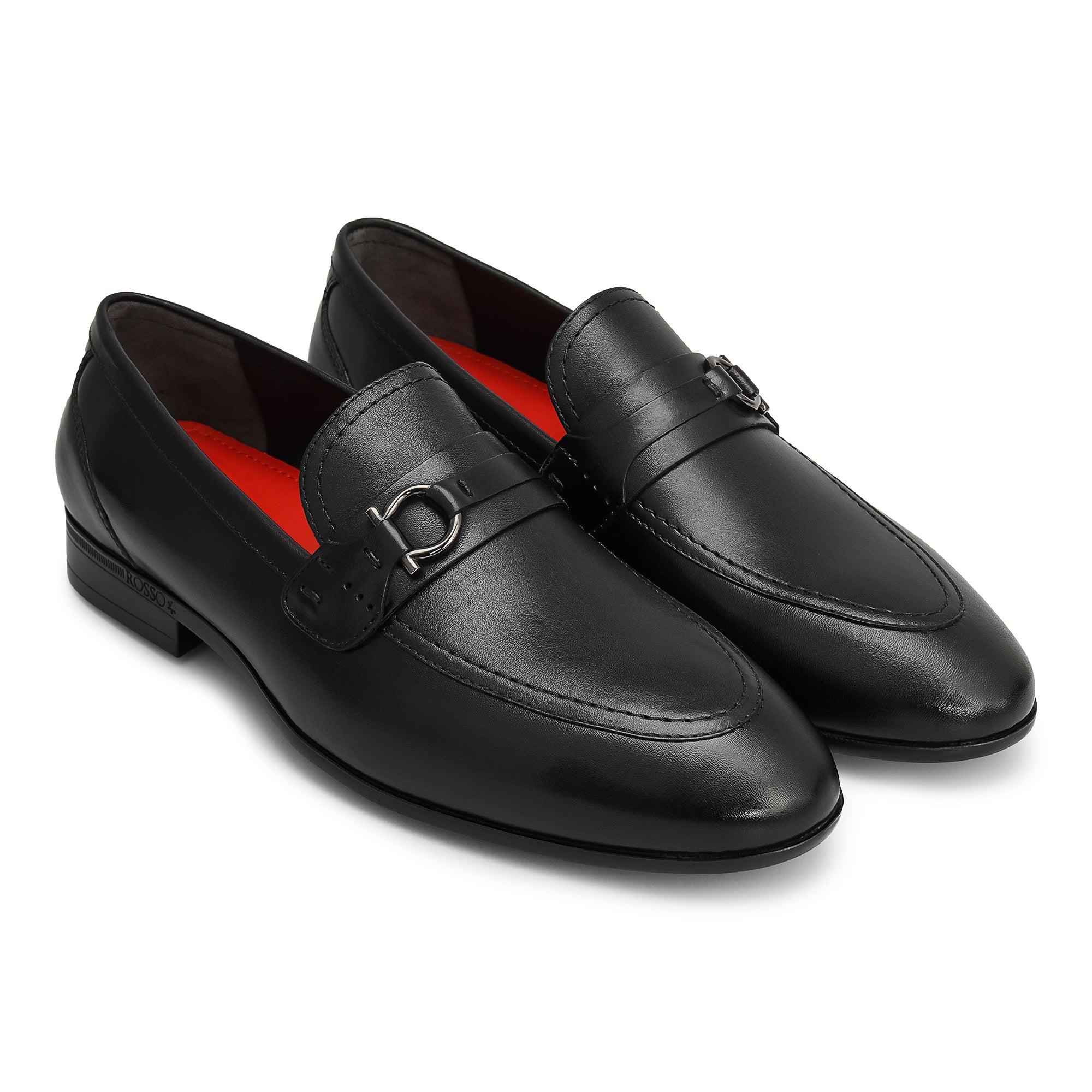 Black Metal-Accent Leather Loafers