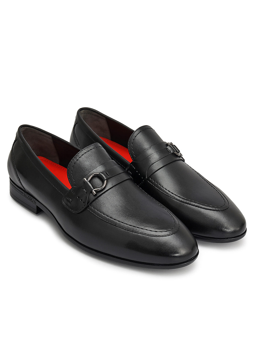 Black Metal-Accent Leather Loafers