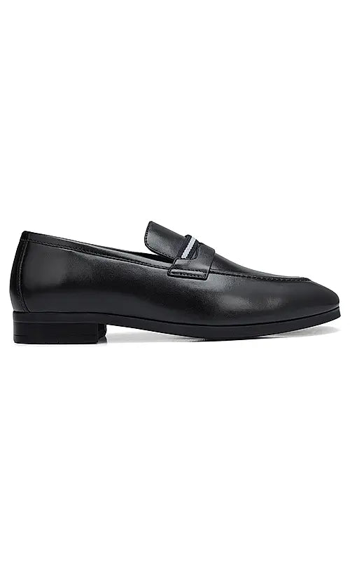 Black Striped Leather Loafers