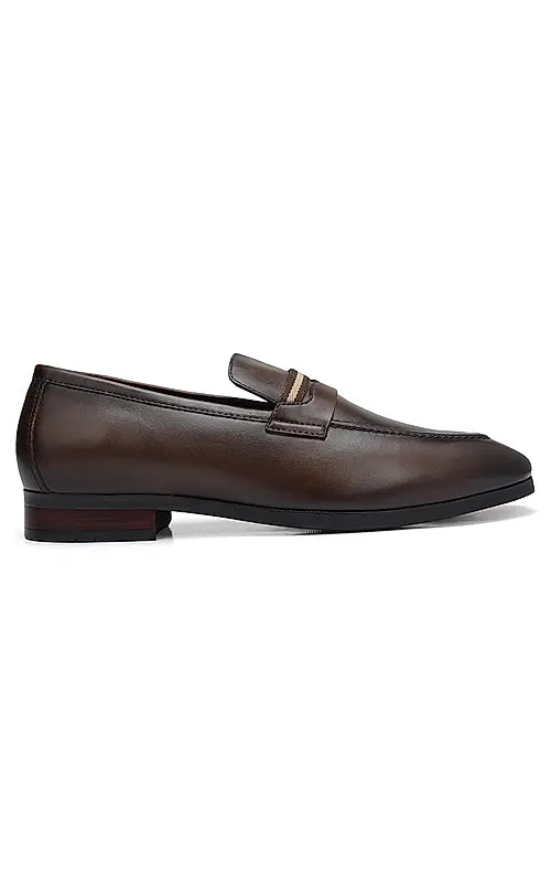 Brown Striped Leather Loafers