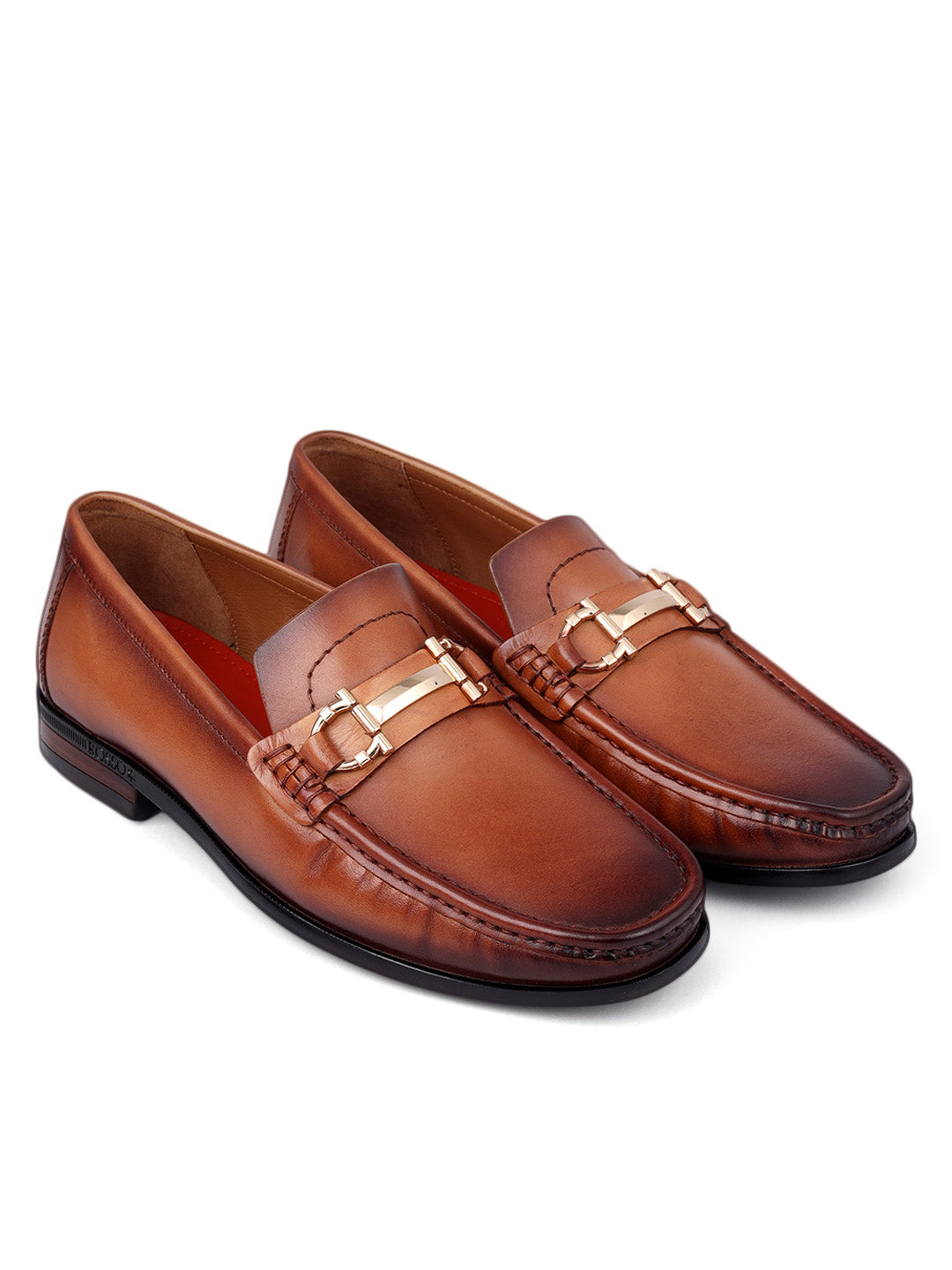 Tan Leather Loafers With Buckle
