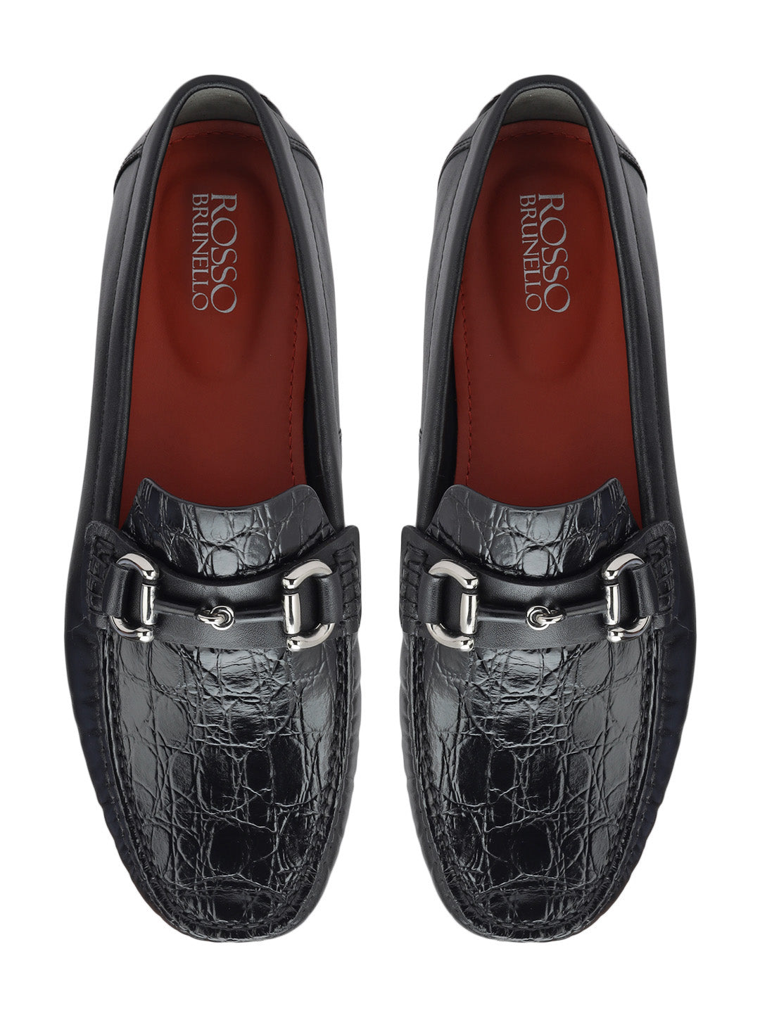 Black Croco Textured Moccasins 38 Black