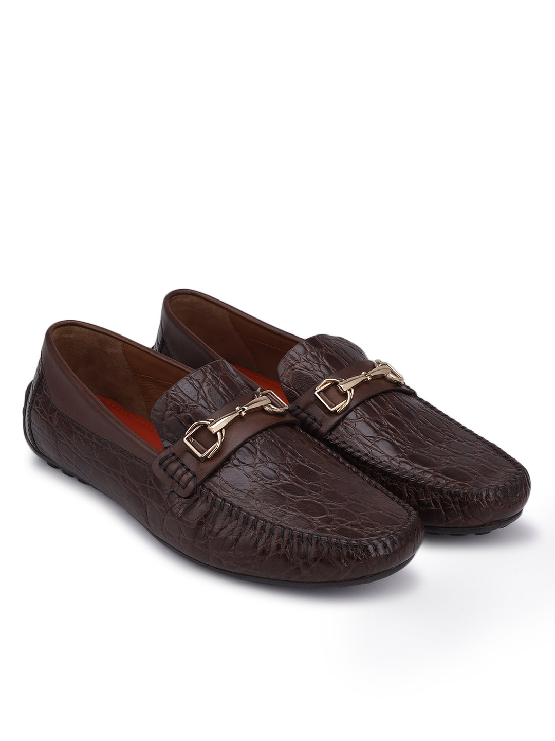 Brown Croco Textured Moccasins