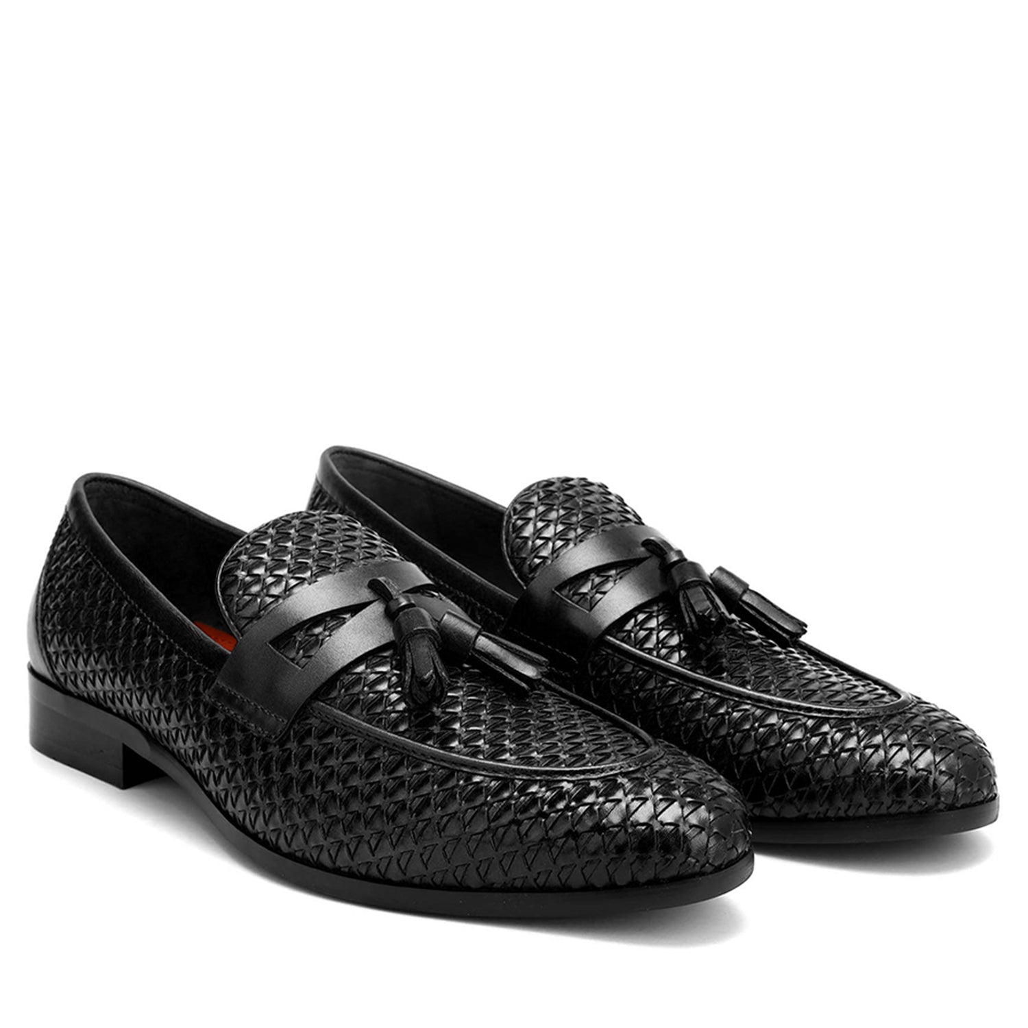 Black Textured Loafers With Tassels – Rosso Brunello Leathers Pvt
