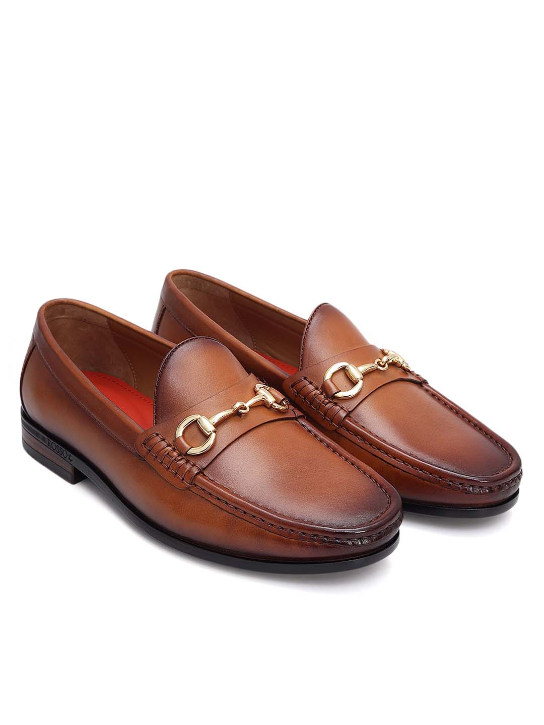 Tan Loafers With Metal Buckle