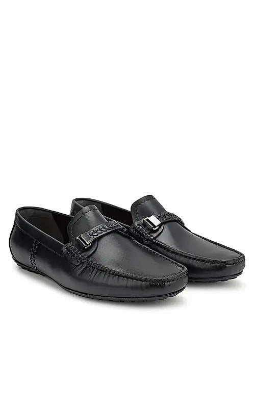 Blue Leather Moccasins With Panel