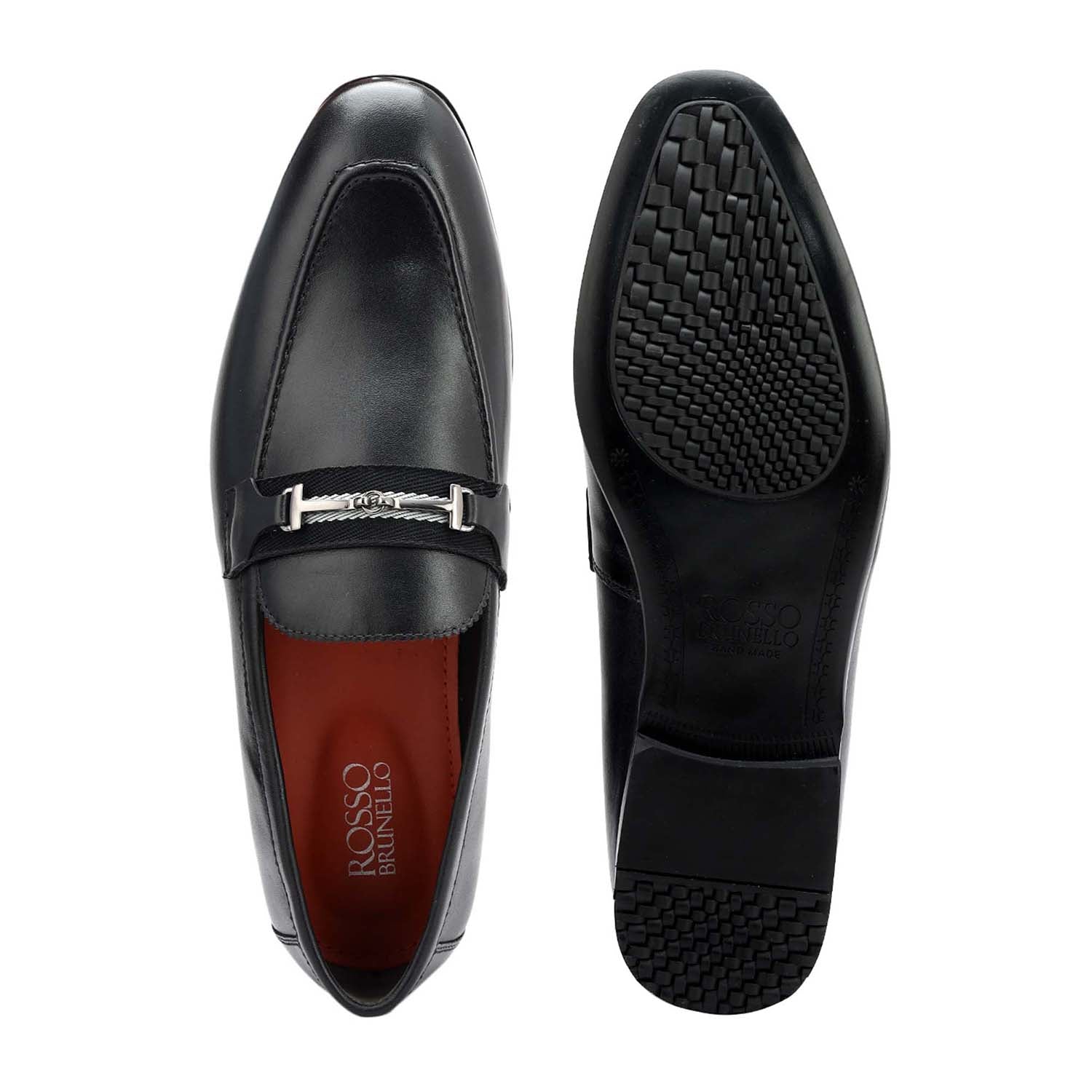 Black Plain Leather Loafers With Metal Clip – Rosso Brunello Leathers Pvt.  Ltd