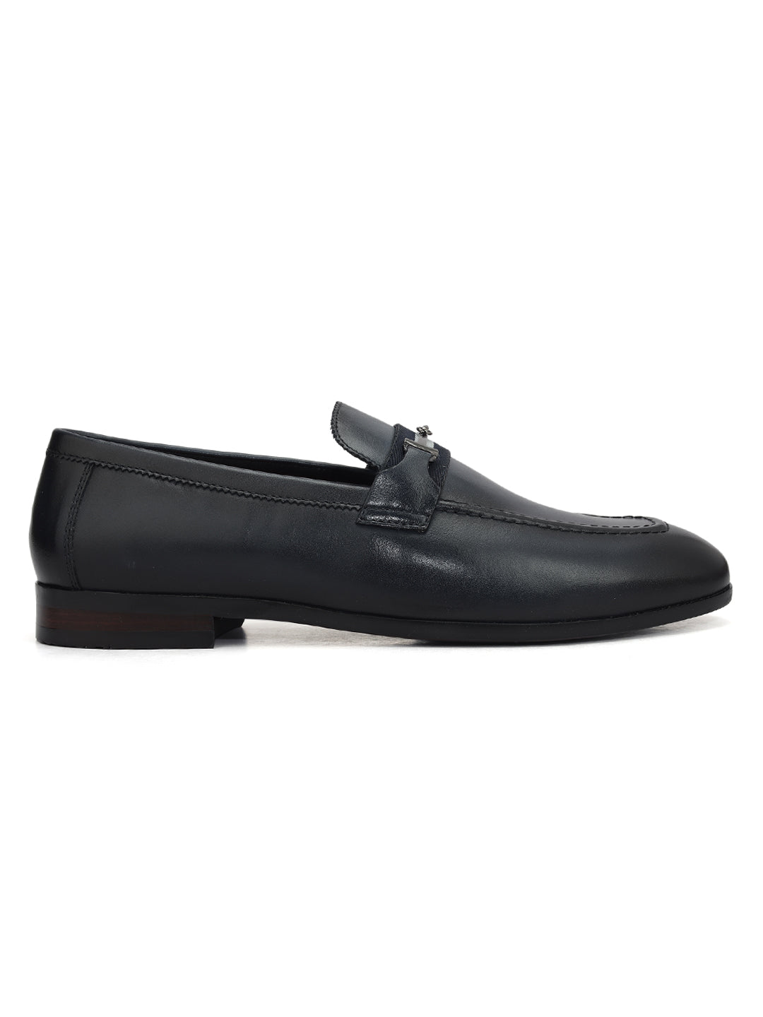 Blue Plain Loafers With Metal Clip