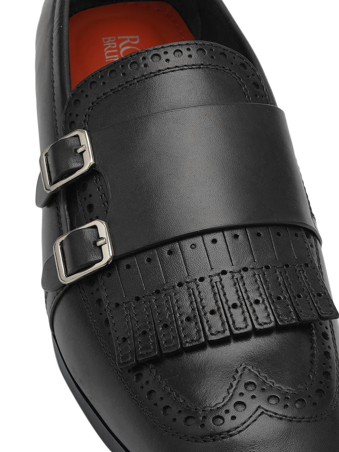 Black Brogue Monk Straps Shoes 38 Black