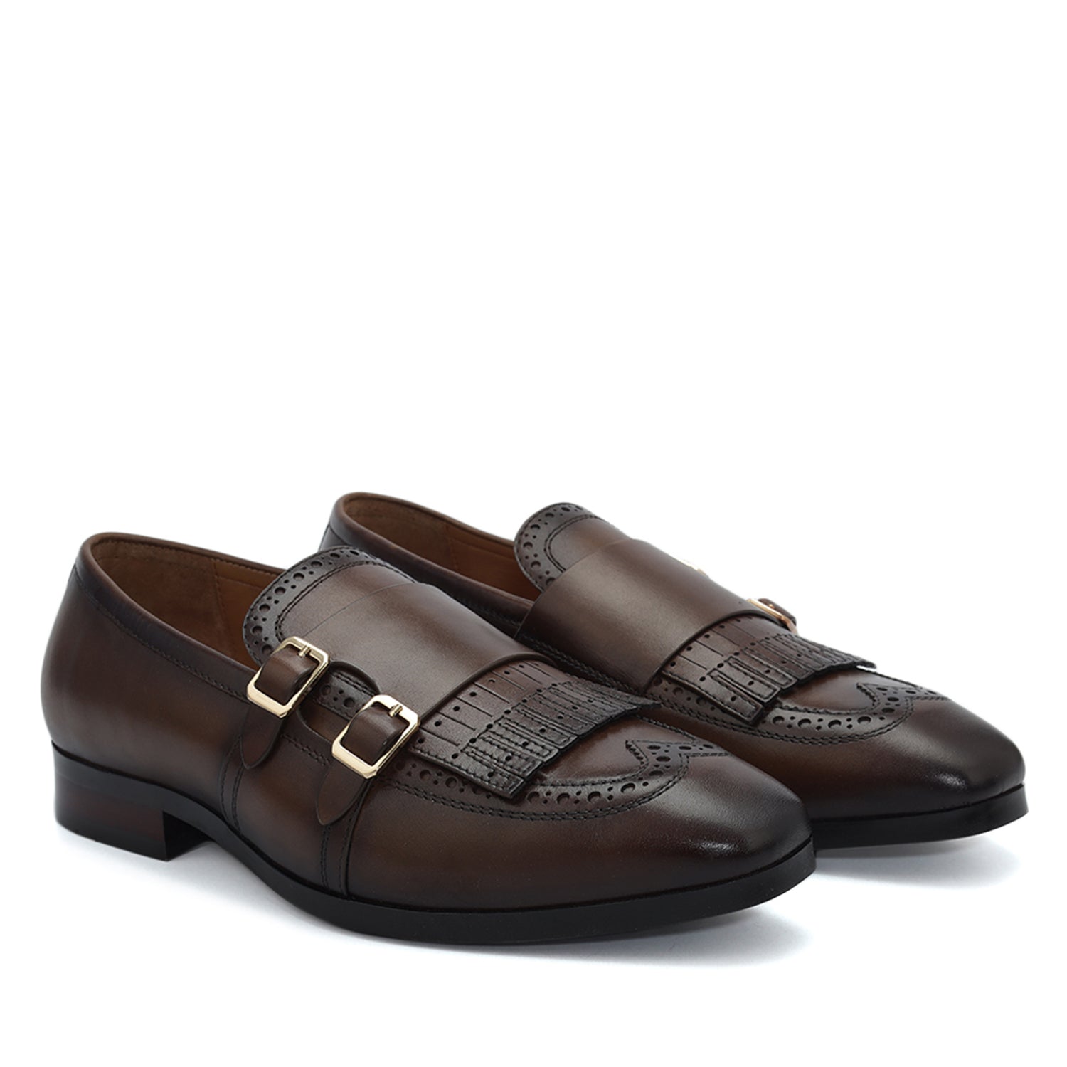 Brunello Cucinelli Brogue Wingtip Double Monk Strap Loafers in Brown Leather BRUNELLO CUCINELLI Chestnut Suede Tassel Loafer | Sam Malouf  main image 2