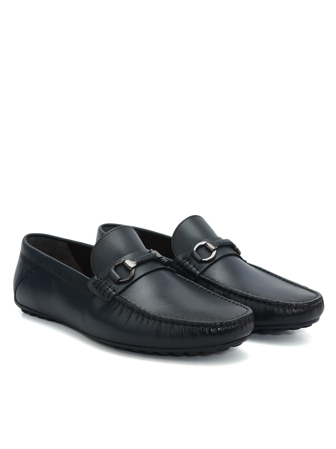 Blue Leather Moccasins With Buckle 38 Blue