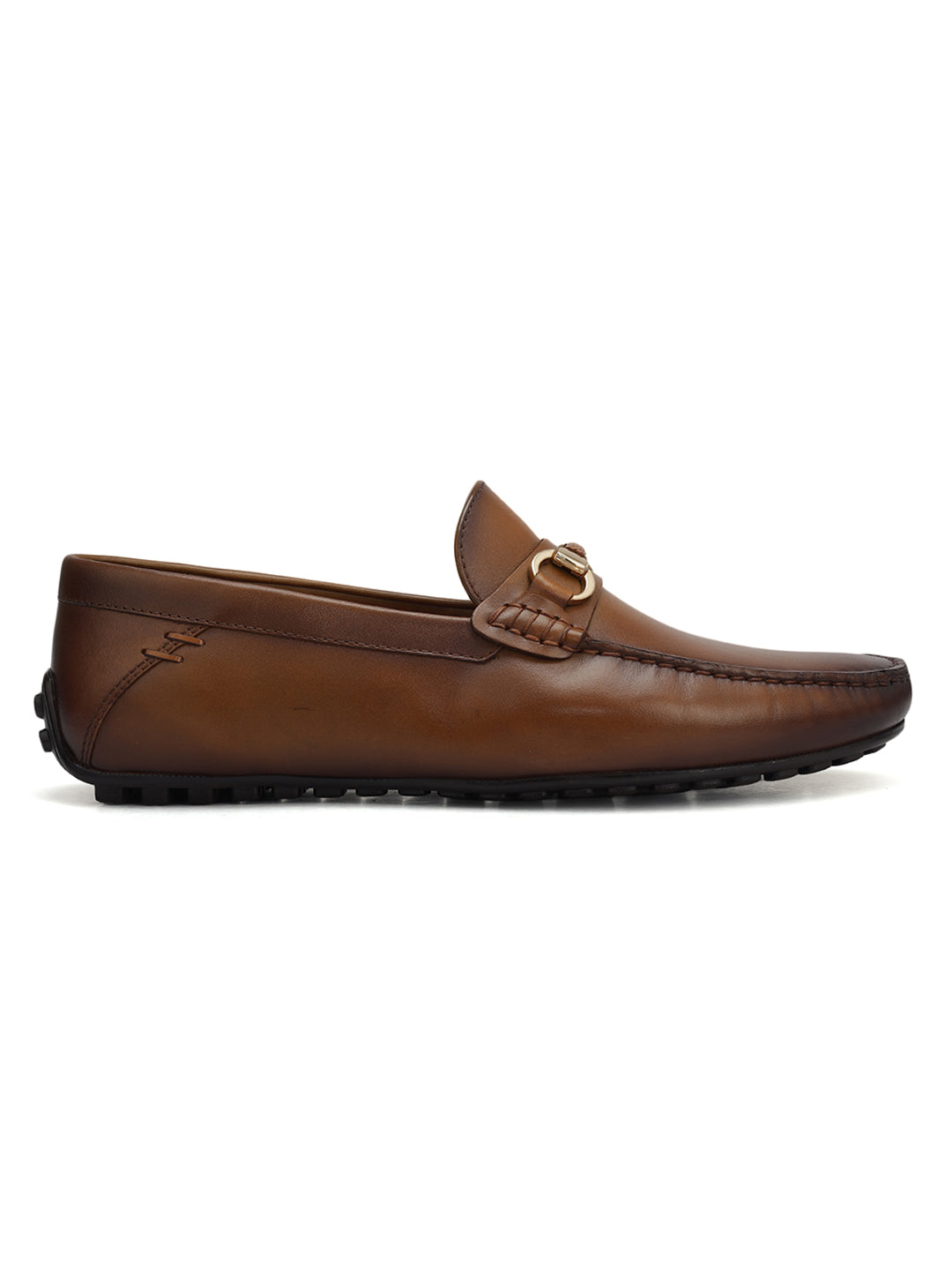 Tan Leather Moccasins With Buckle