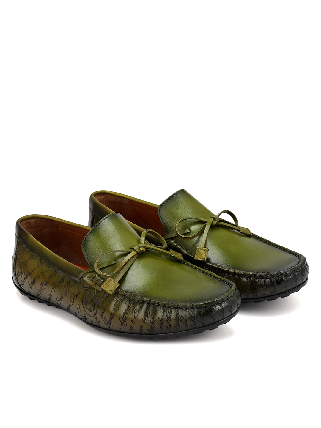 Green Moccasins With Bow Detail