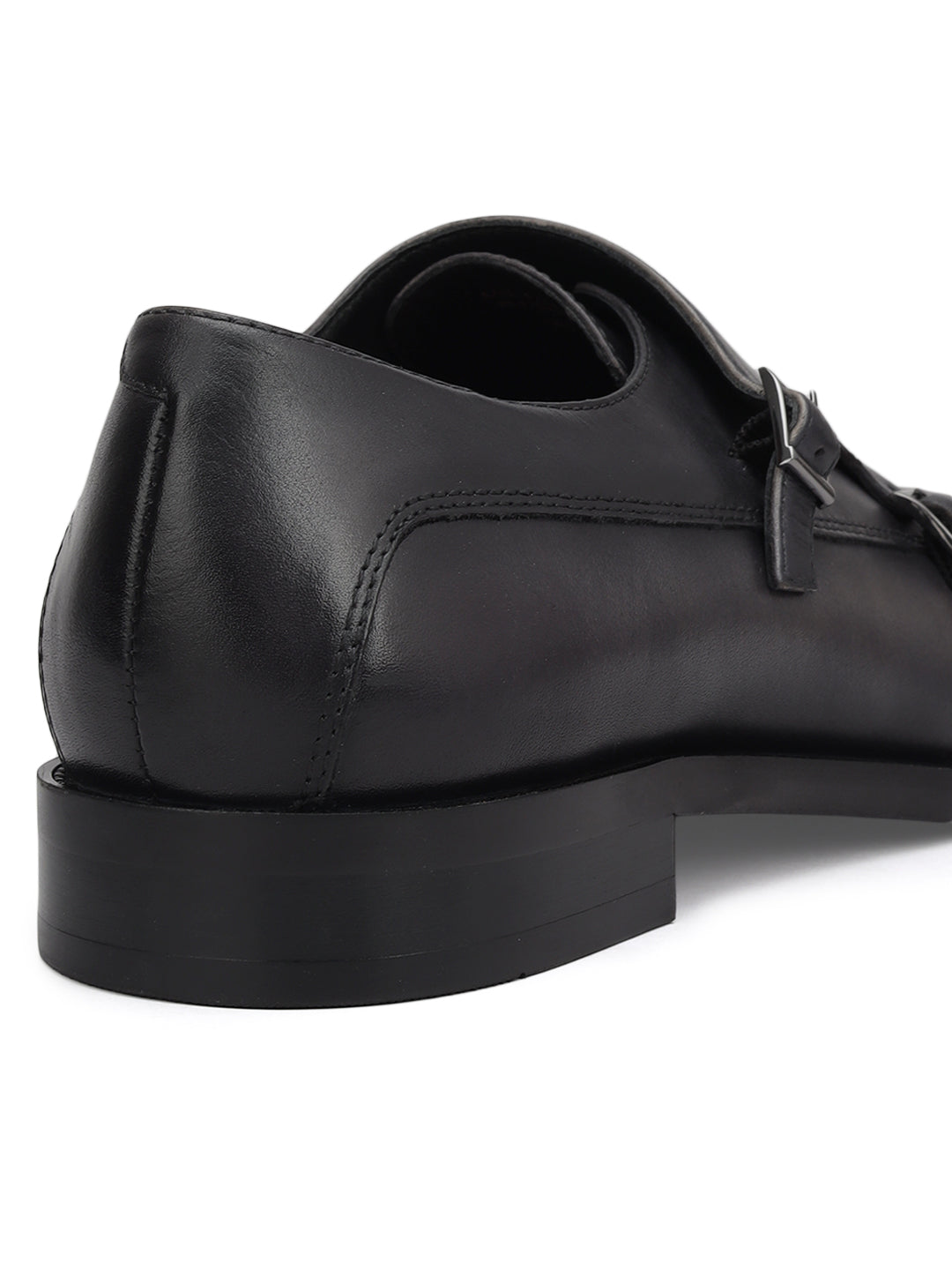 Grey Plain Leather Double Monk Straps 38 Grey - Main Image