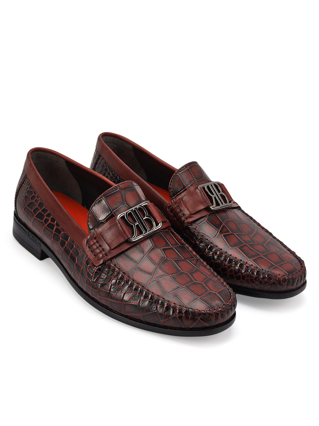 Burgundy Leather Loafers With Logo Buckle