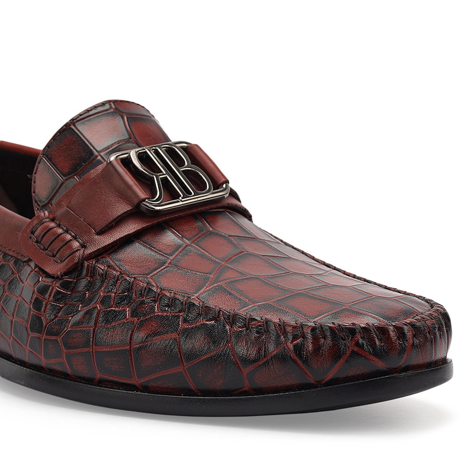 Burgundy Leather Loafers With Logo Buckle  Rosso Brunello Leathers Pvt.  Ltd.
