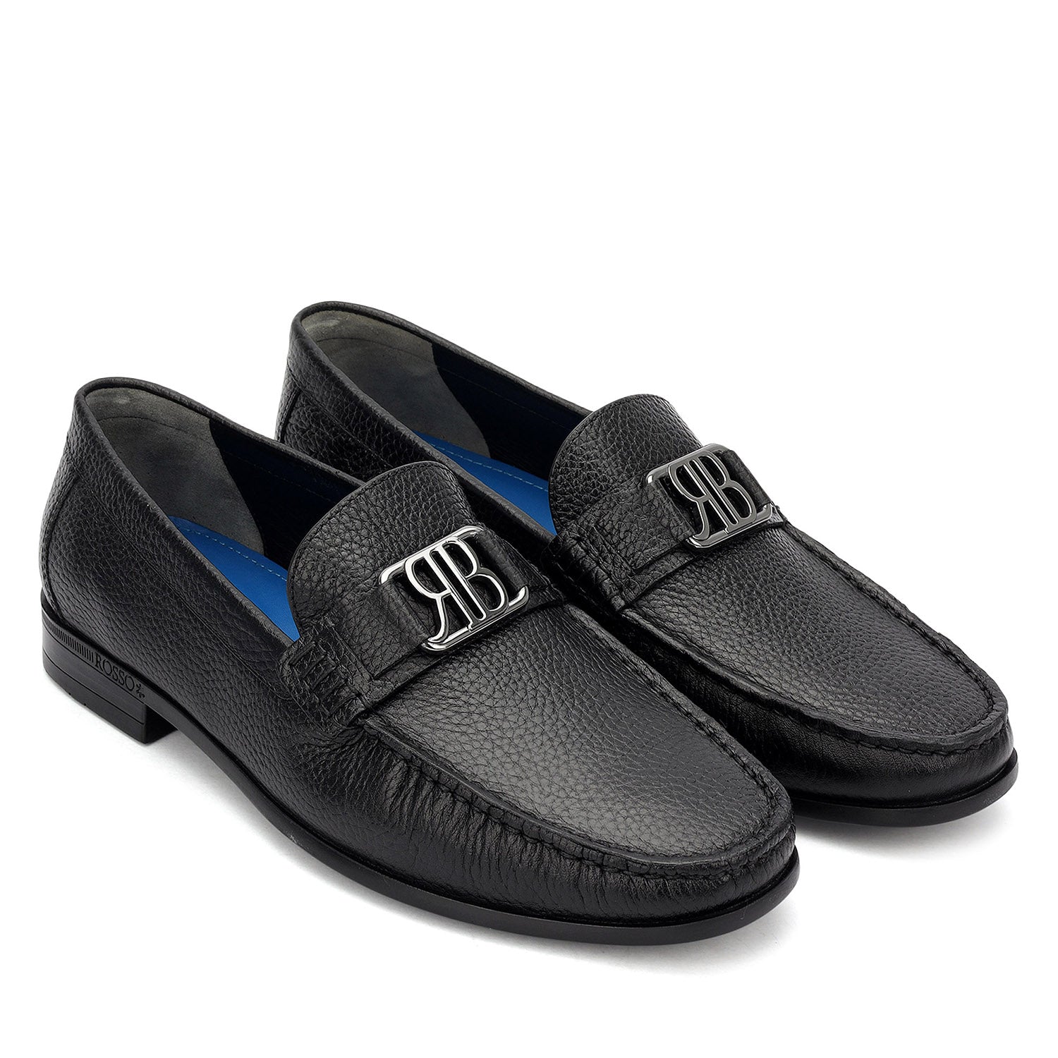 Black Leather Loafers With Logo Buckle