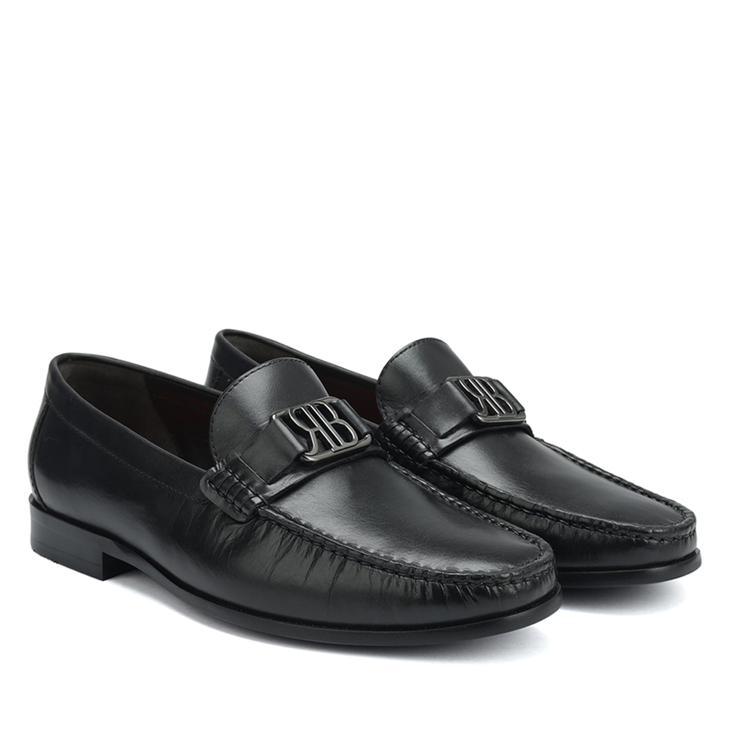 Black Loafers With Logo Buckle – Rosso Brunello Leathers Pvt. Ltd
