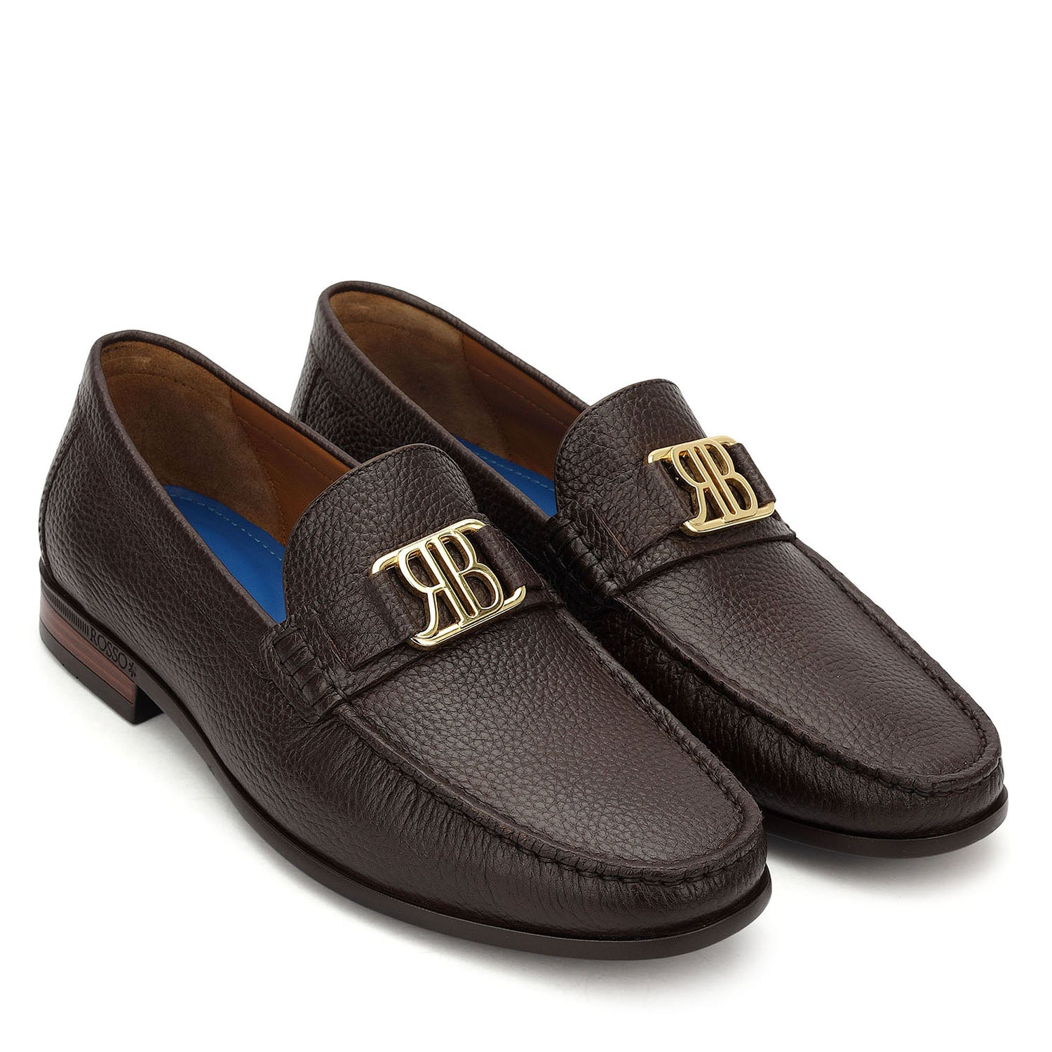 Brown Leather Loafers With Logo Buckle
