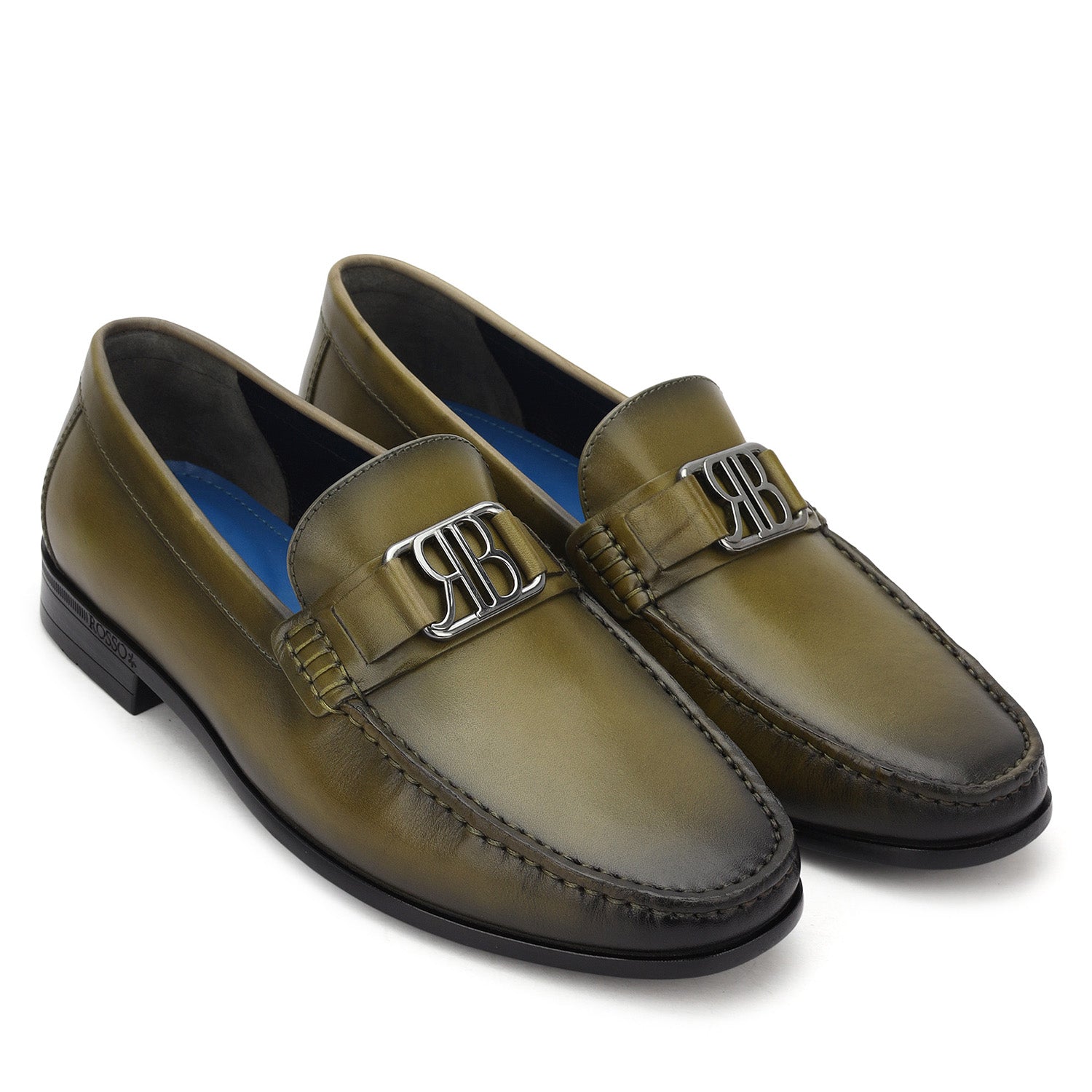 Green Leather Loafers With Logo Buckle