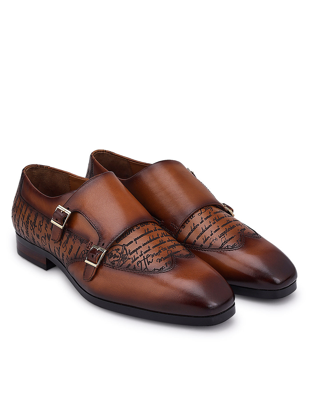 Tan Signato Leather Monk Straps
