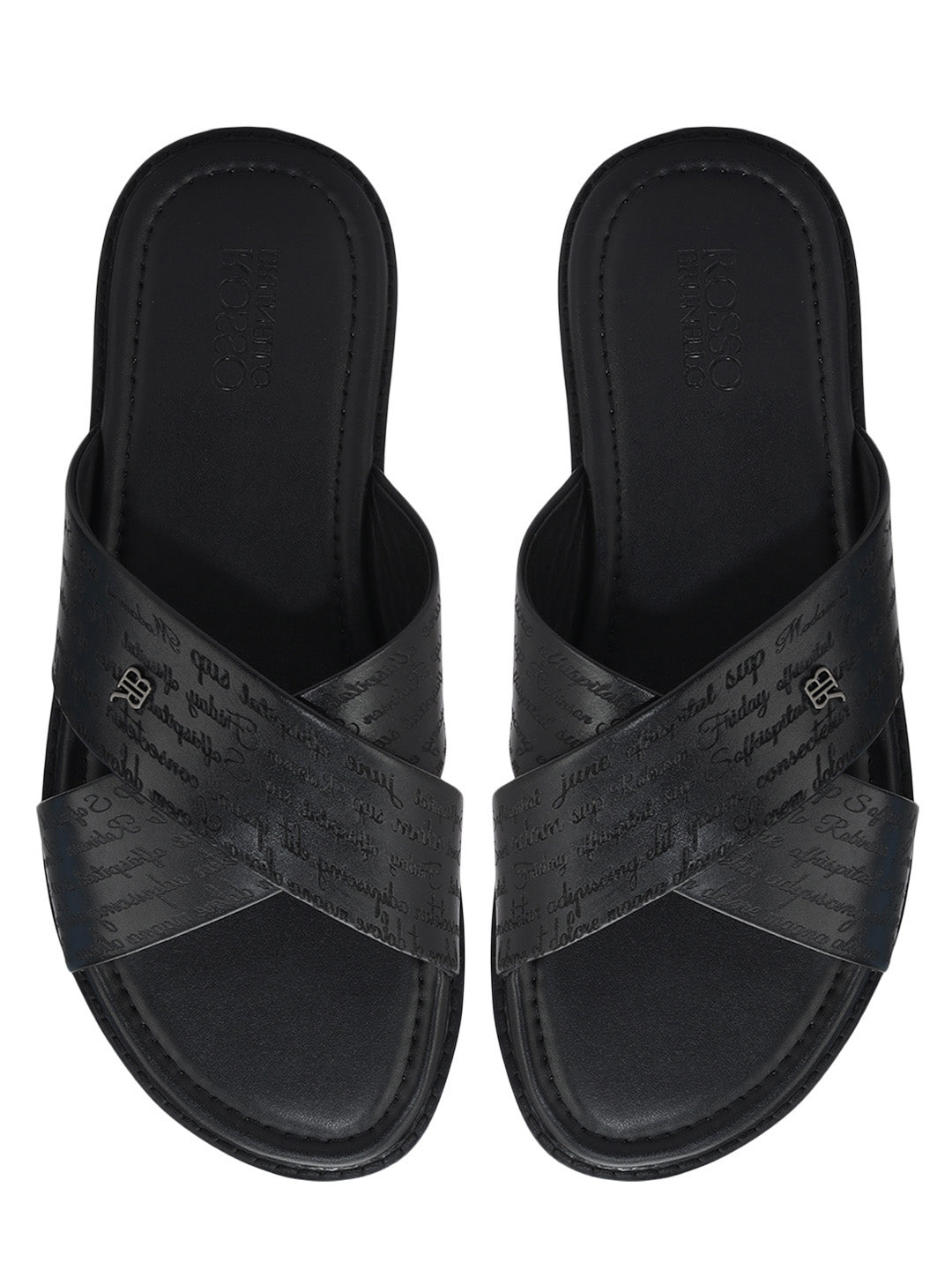 Black Criss Cross Leather Slippers 38 Black