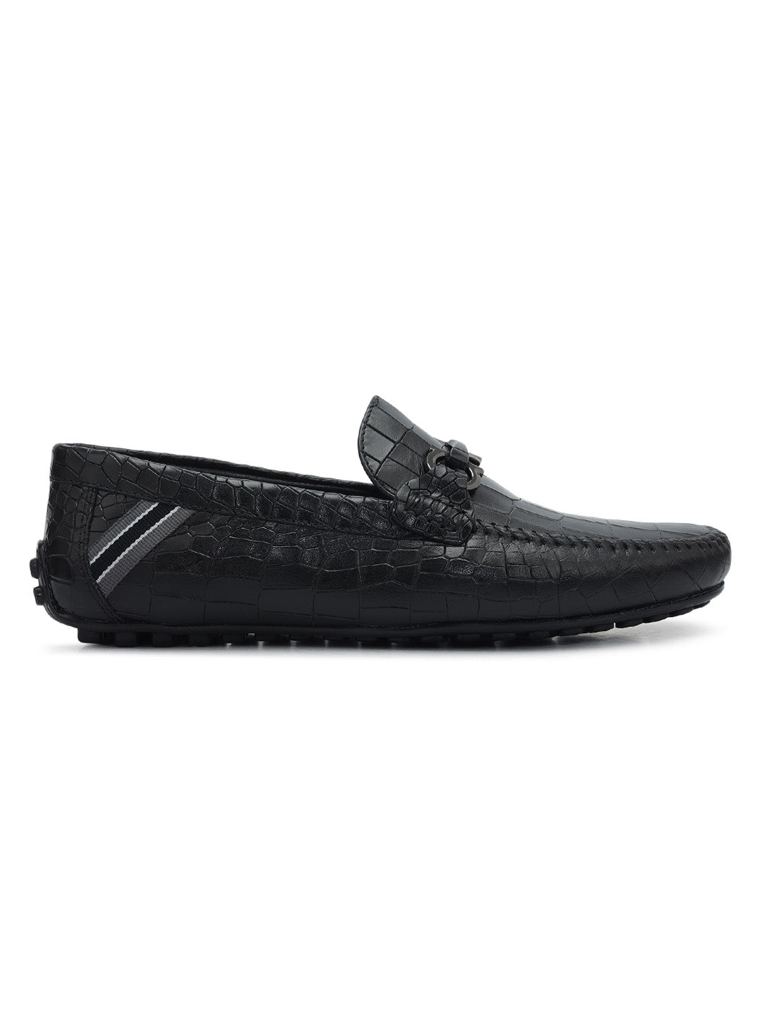 Black Croco Textured Moccasins