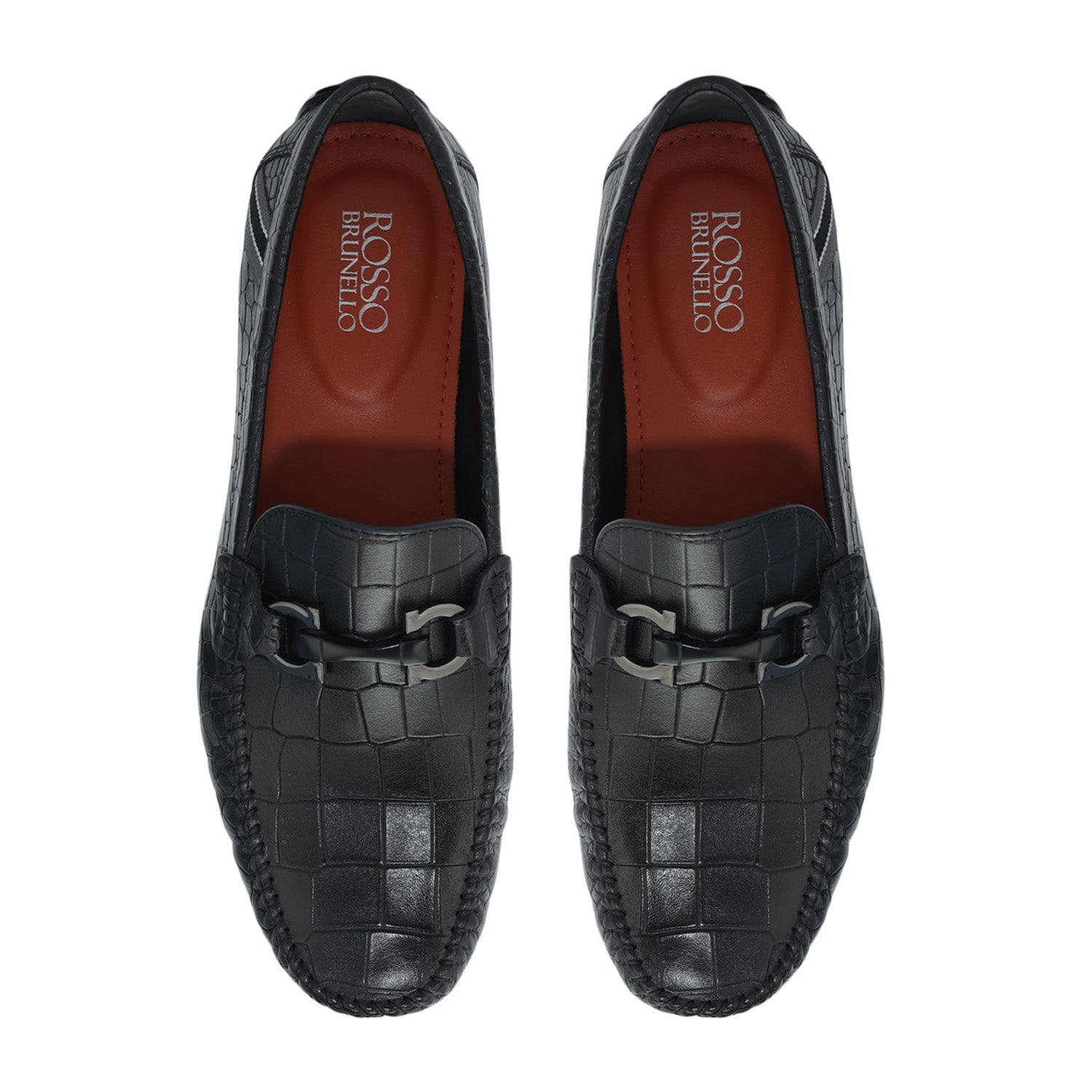 Black Croco Textured Moccasins – Rosso Brunello Leathers Pvt. Ltd.