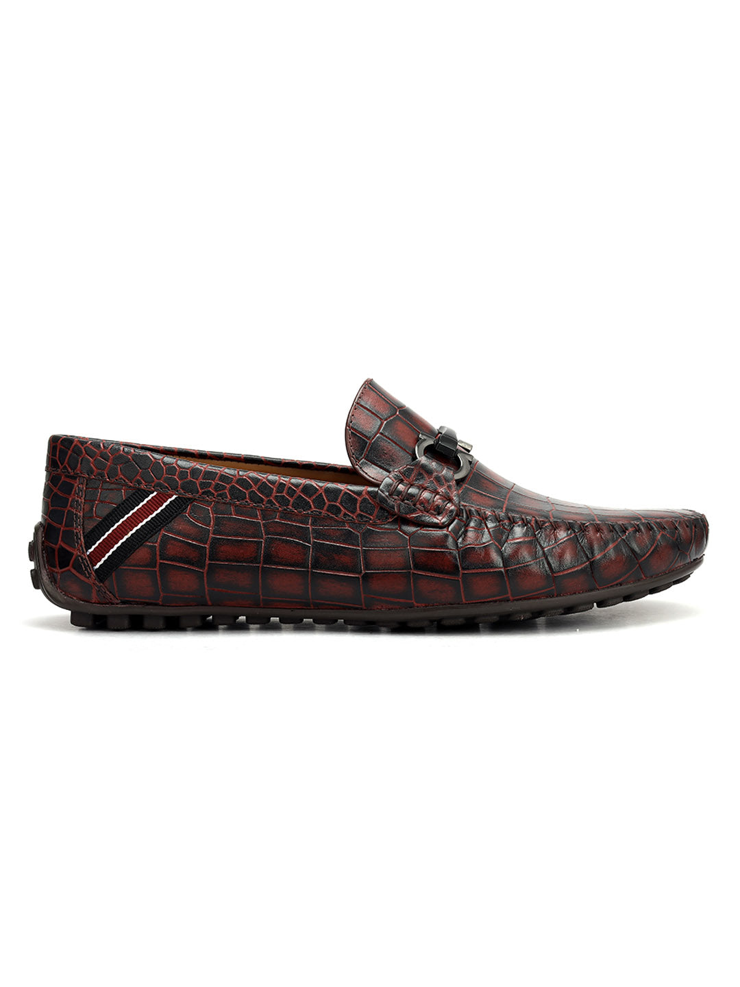 Burgundy Croco Textured Moccasins