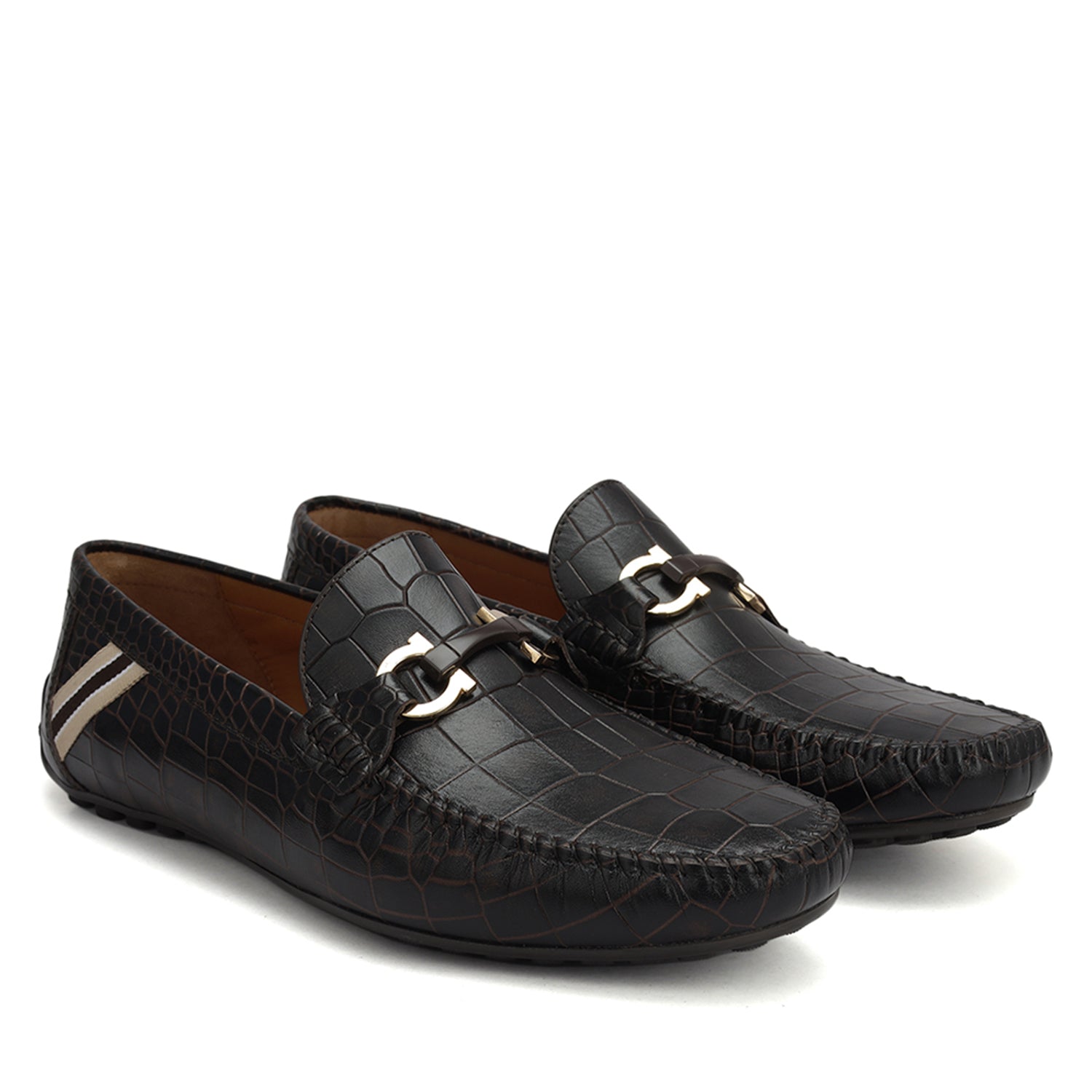 Black Croco Textured Moccasins – Rosso Brunello Leathers Pvt. Ltd.