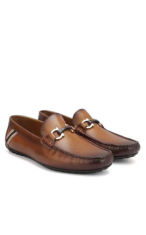 Tan Moccasins With Metal Buckle