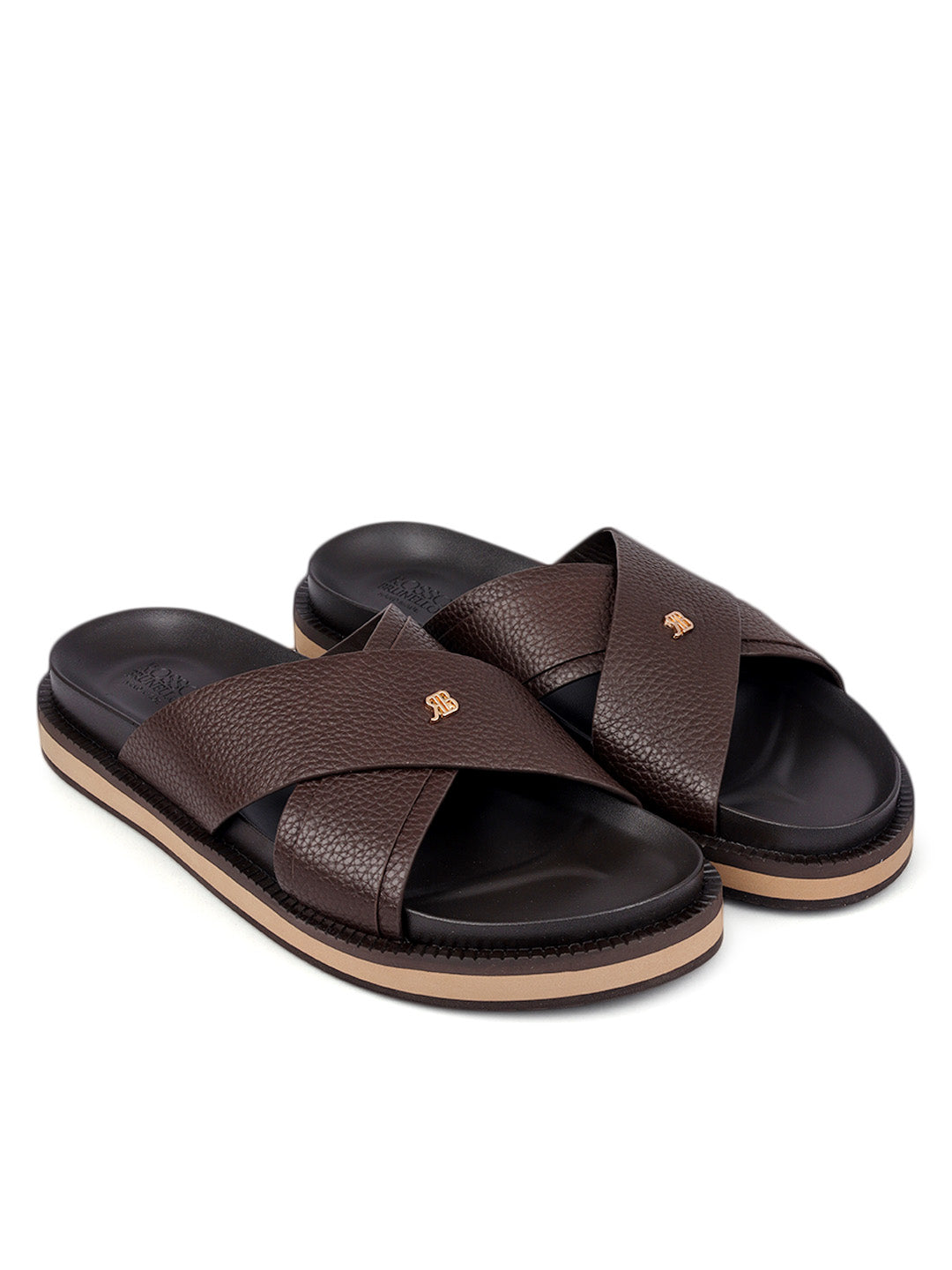 Brown Criss Cross Leather Flats