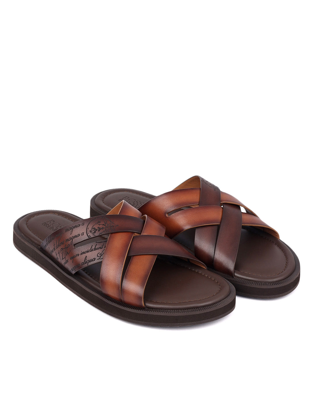 Brown Criss Cross Leather Flats