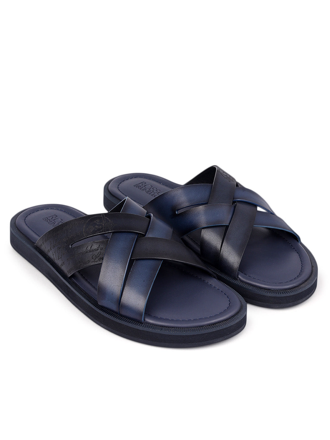 Blue Criss Cross Leather Flats