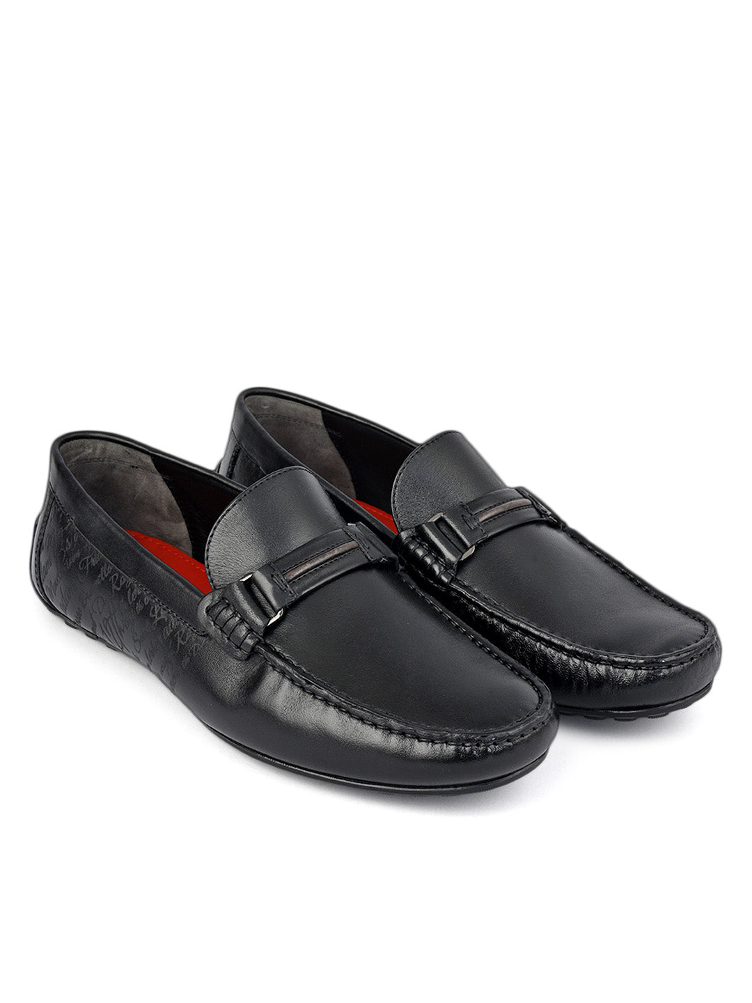 Black Leather Moccasins With Panel