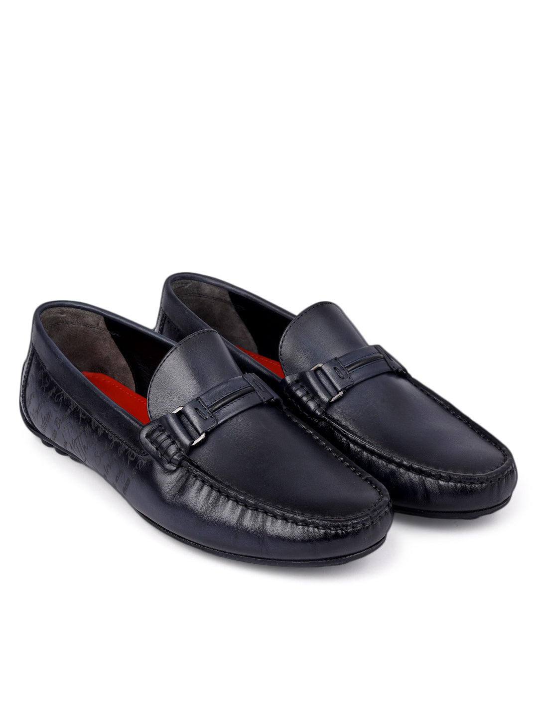 Blue Leather Moccasins With Panel