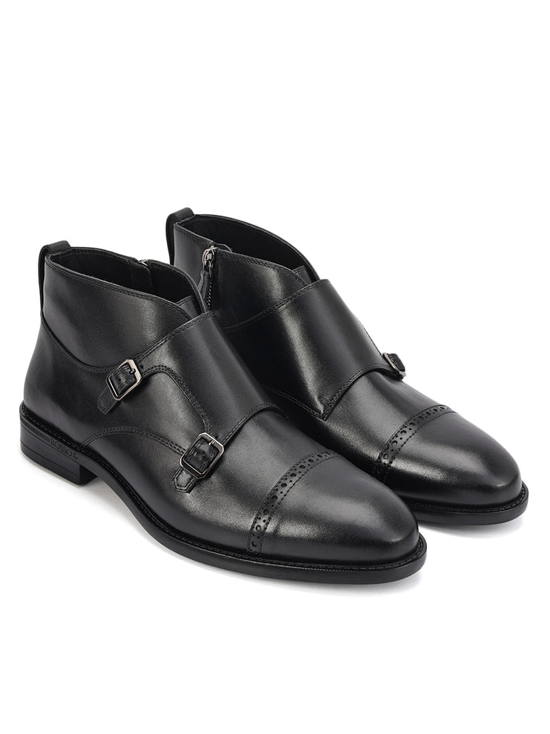 Black Monk Strap Style Leather Boots – Rosso Brunello Leathers Pvt