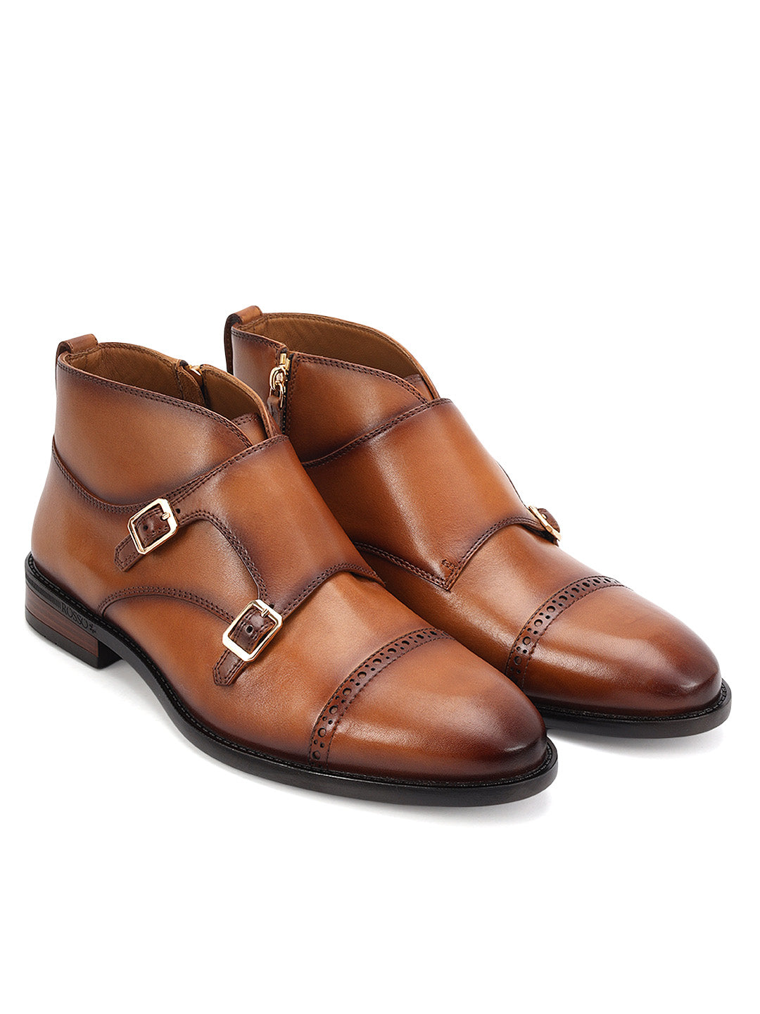 Tan Monk Strap Style Leather Boots