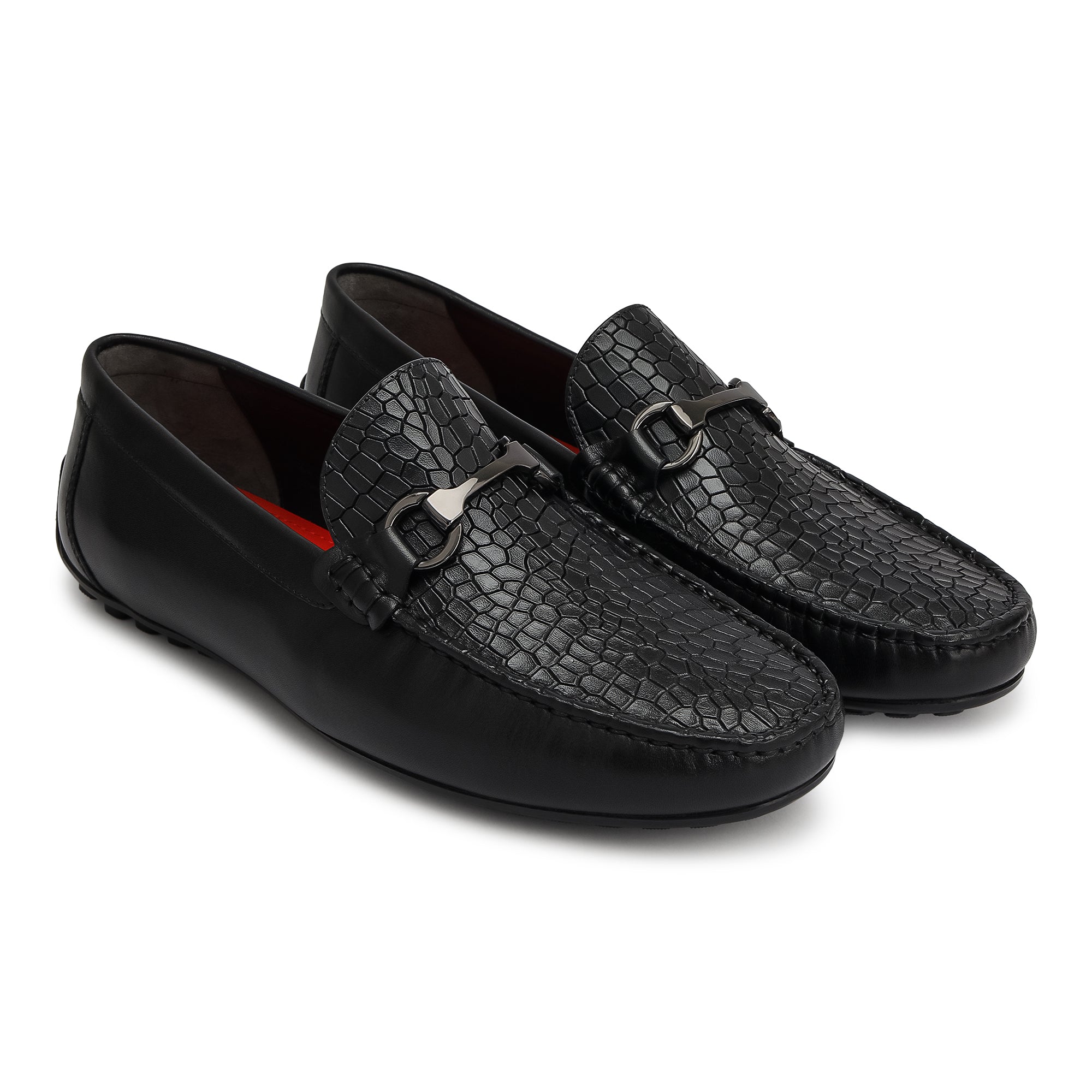 Black Croco Textured Moccasins