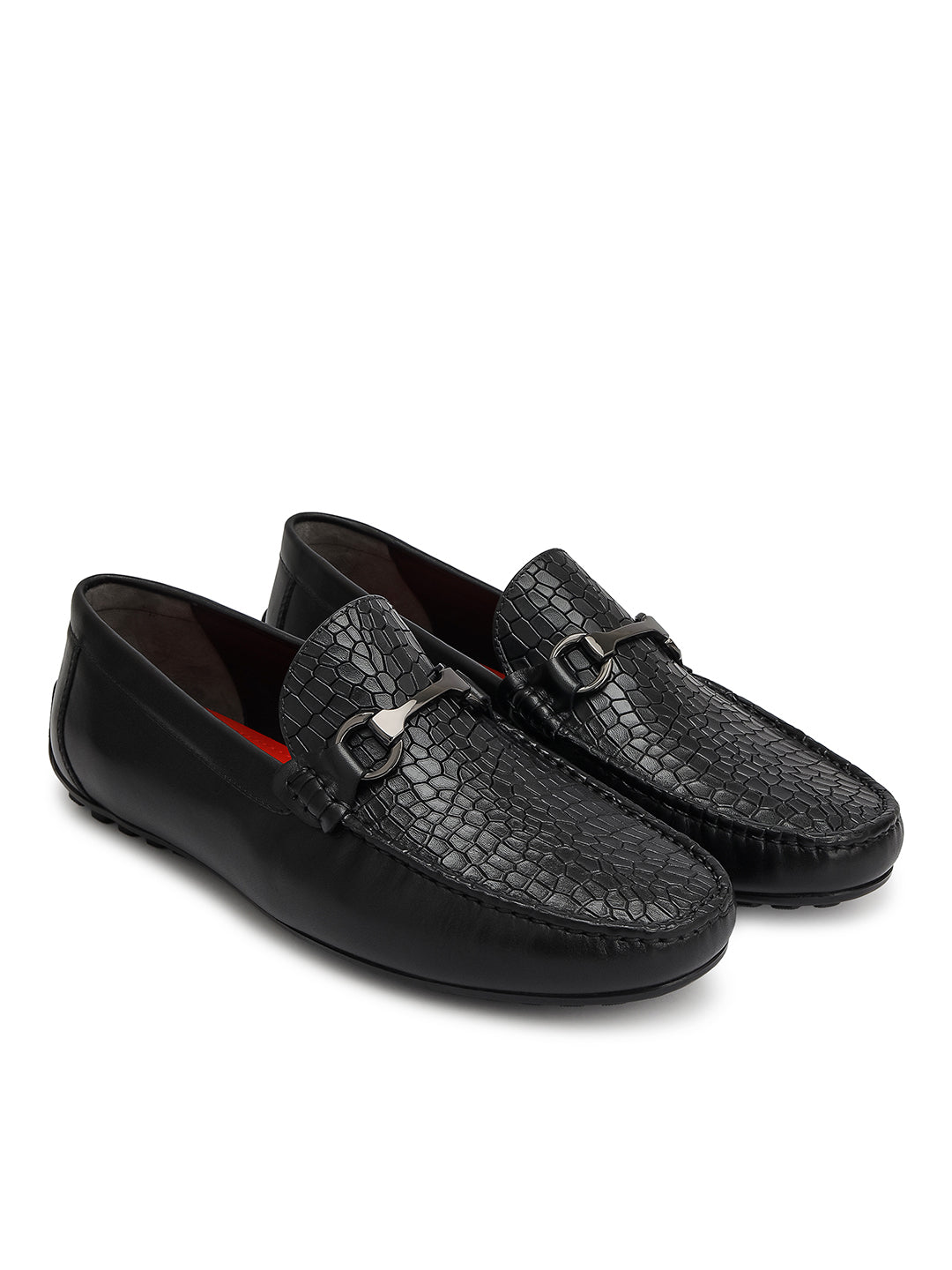 Black Croco Textured Moccasins