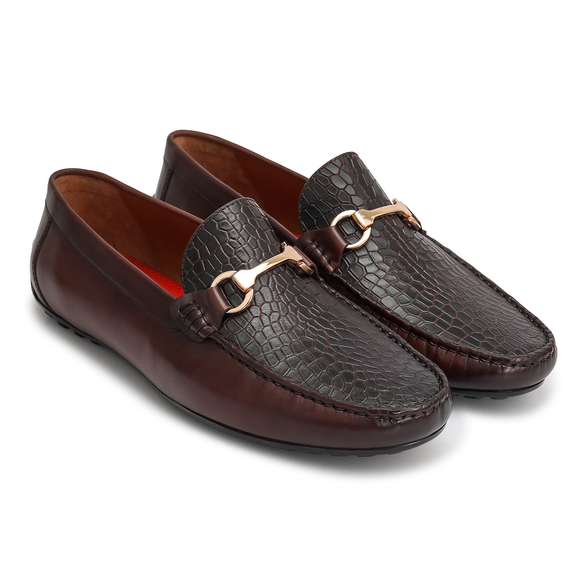 Brown Croco Textured Moccasins